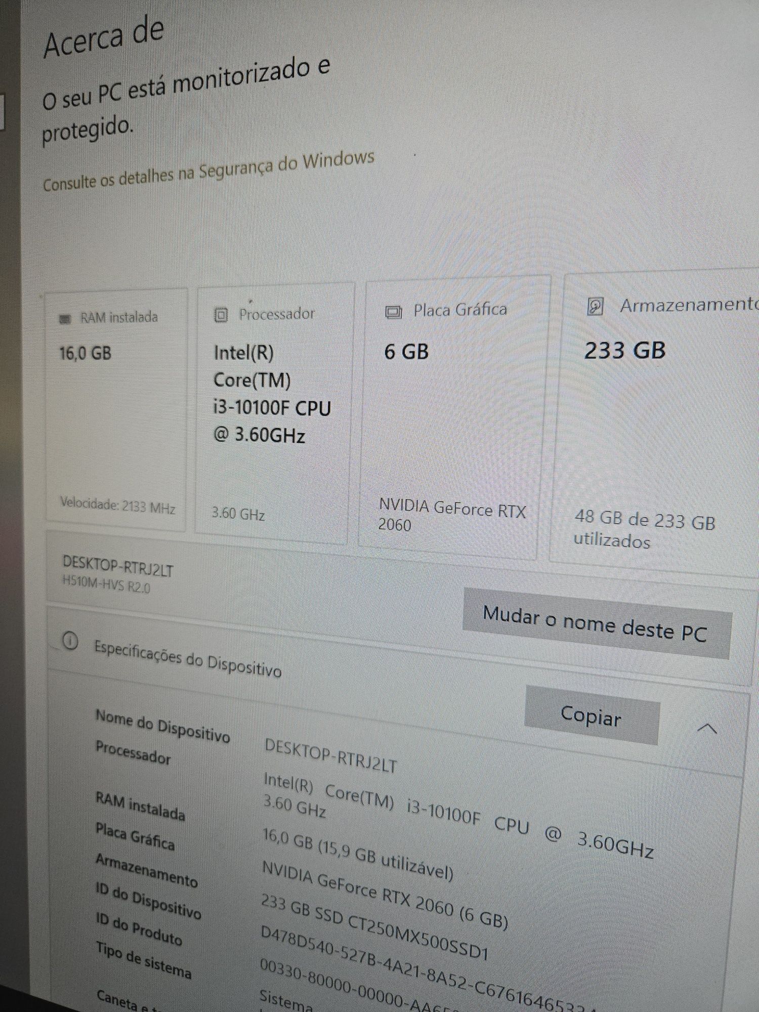 Desktop Pc Workstation Gaming-i3 10100f,16Gb Ram,Ssd ,Rtx 2060 6gb