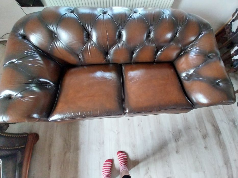 Komplet Komplet wypoczynkowy typu chesterfield 3+2+1  100% skór