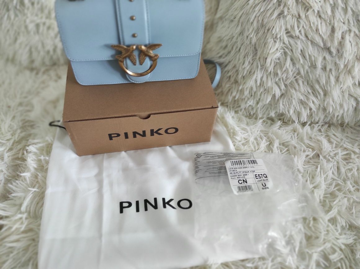 Torebka Pinko Love Mini Icon Simply niebieska skóra naturalna pasek ła