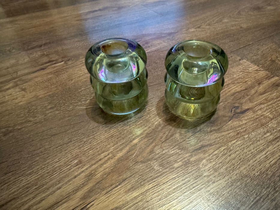 Świeczniki zielone dwustronne na świeczki długie i tealighty