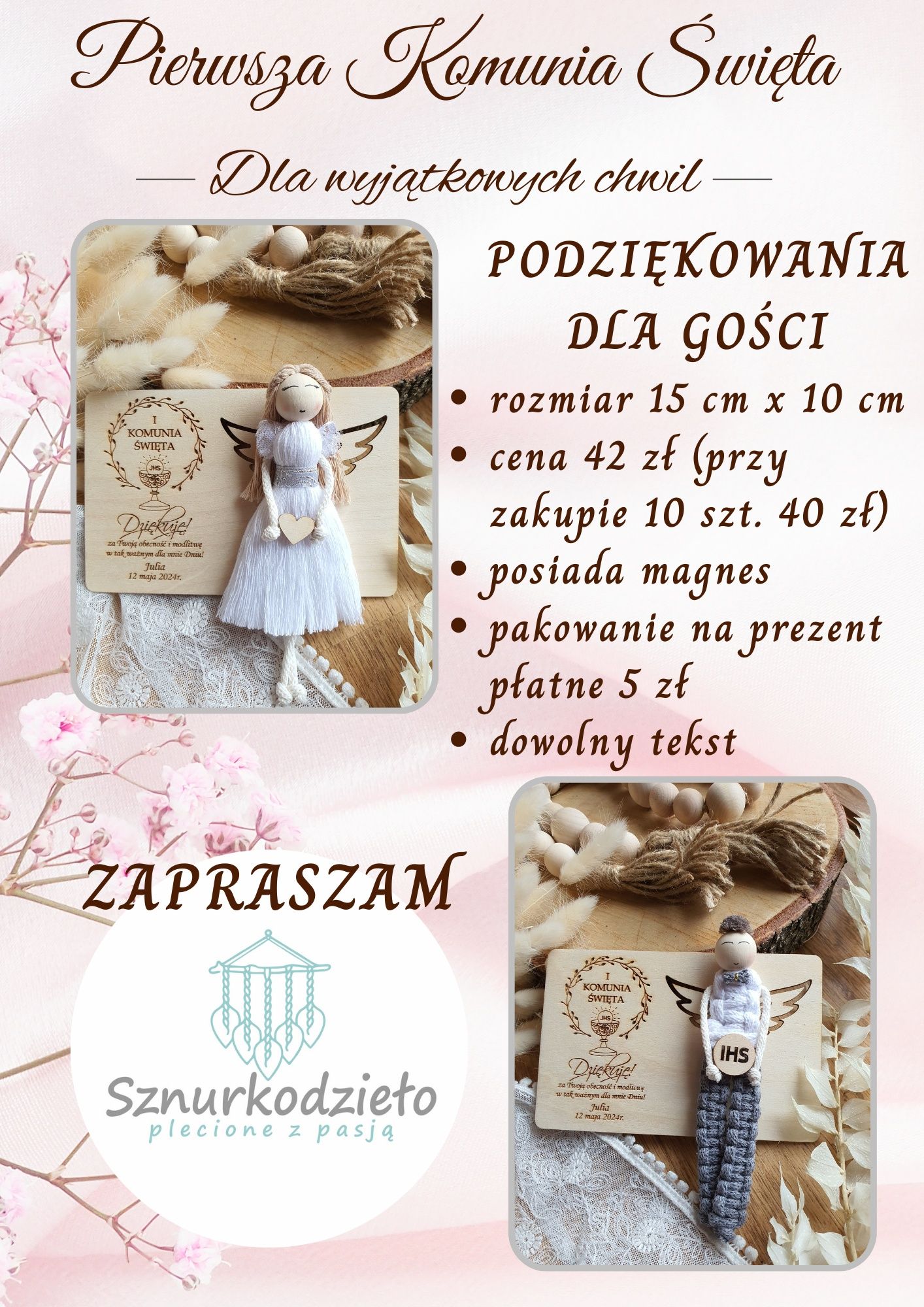 Pierwsza Komunia prezent pamiątka podziękowania dla gości