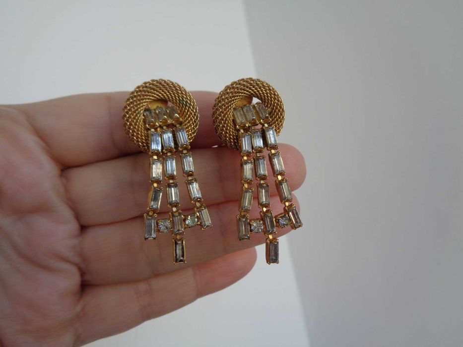 кліпси вінтаж позолота кристали багети Сваровськи 4,8см