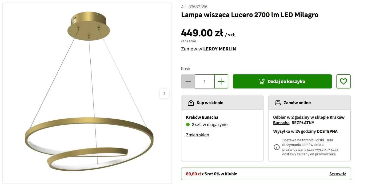 Lampa wisząca Lucero 2700 lm LED Milagro