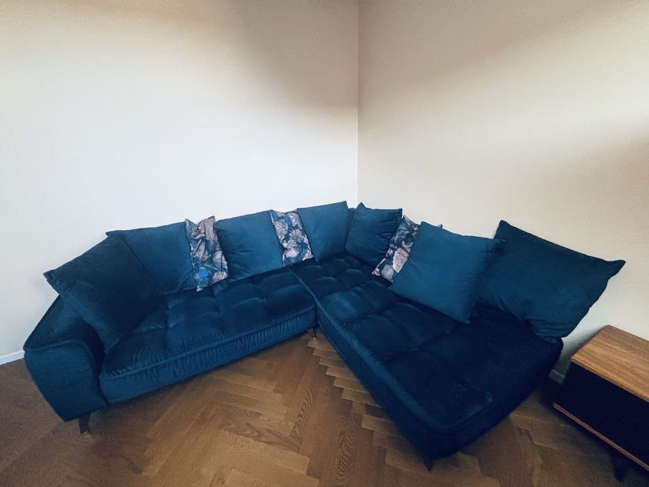 Sofa narożnik granatowa Befame Belavio welur