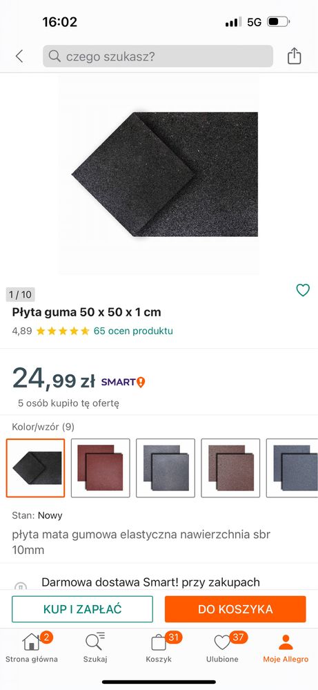 Nowe płyty gumowe 100 sztuk 50x50 cm