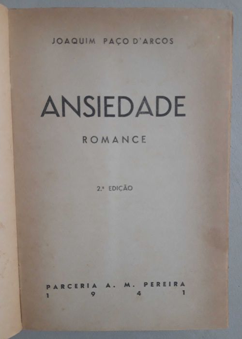 Livro PA-2 - Joaquim Paço D'Arcos - Ansiedade