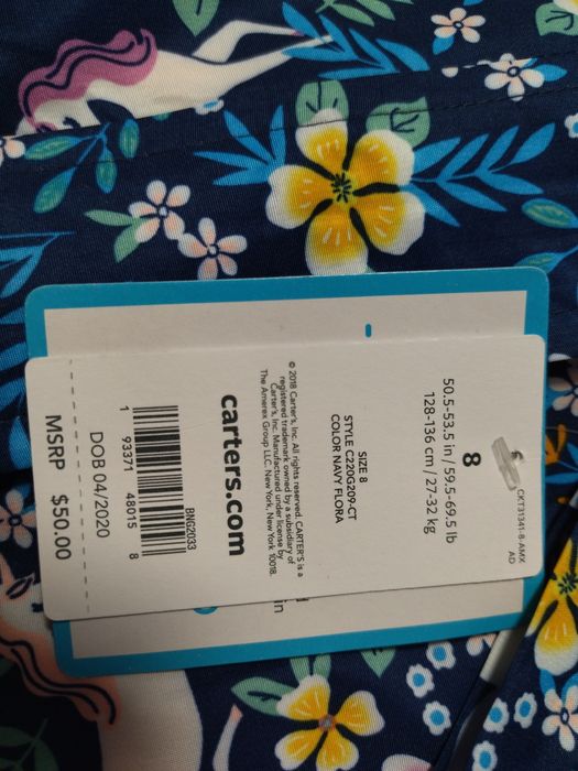 Нова Вітрівка-дощовик для дівчинки з єдинорожками Carters 136 см 27-32