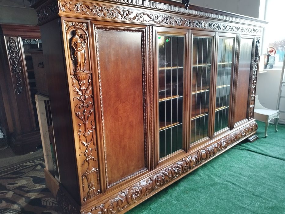 biblioteka gabinetowa secesyjna witryna Antyk pięknie zdobiona