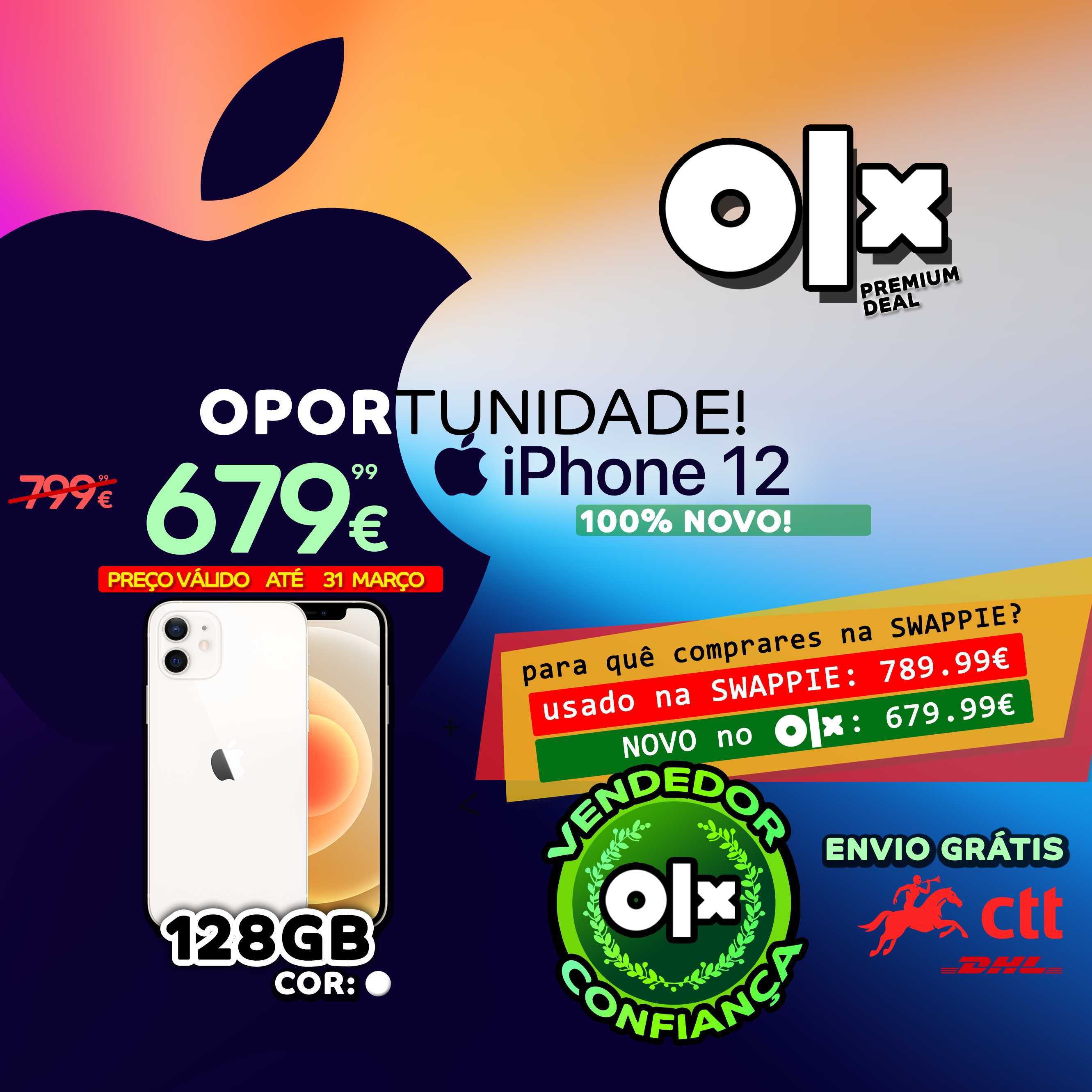 100% NOVO! • iPhone 12 (128GB - Branco) • (PROMOÇÃO)