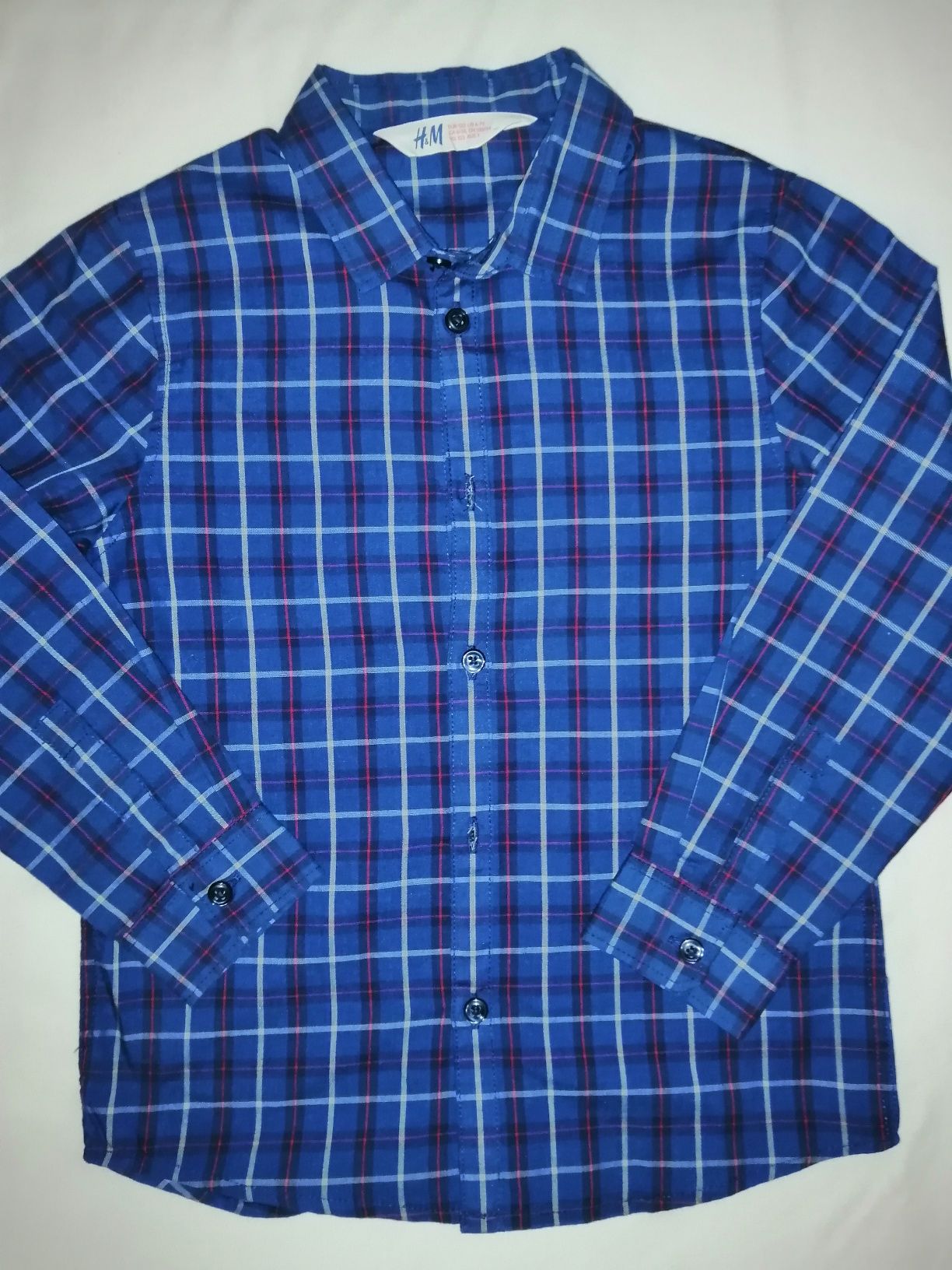 2x koszula r. 122 H&M ZARA w kratkę długim rękawem czerwona niebieska