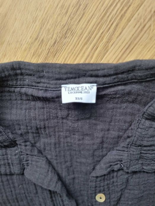 Czarna sukienka midi z muślinu długi rękaw M 38 długa sukienka muślin