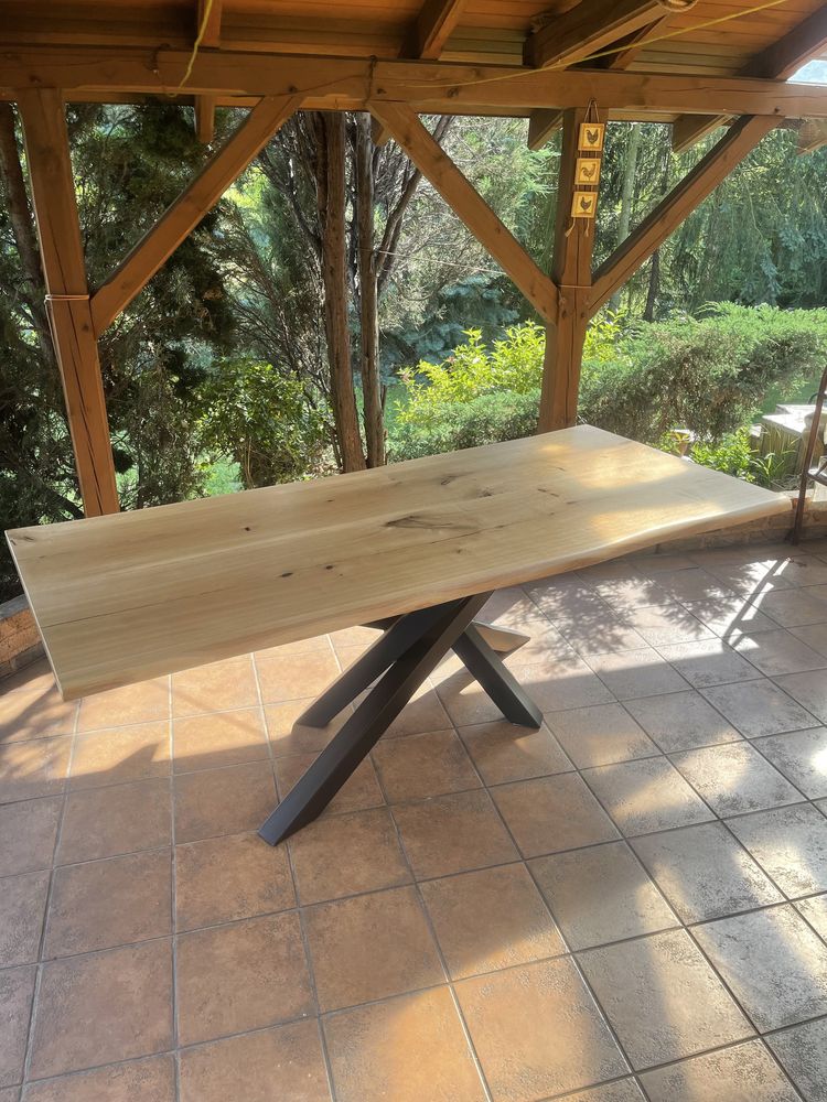 Stol Debowy Dąb Żywica Loft Monolity Pajak Lite drewno Jadalnia