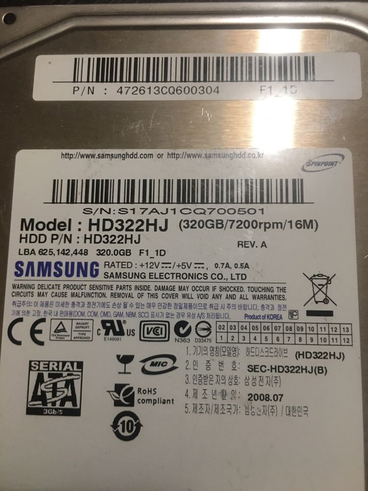 Жесткий диск HDD 3.5 samsung 320 gb