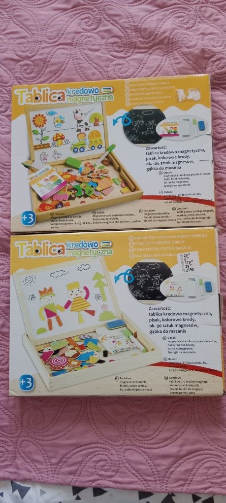 Puzzle magnetyczne, tablica magnetyczna i kredowa.
