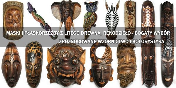 Rzeźba Maska Gekon z Muszlami Drewno - Rękodzieło 50cm