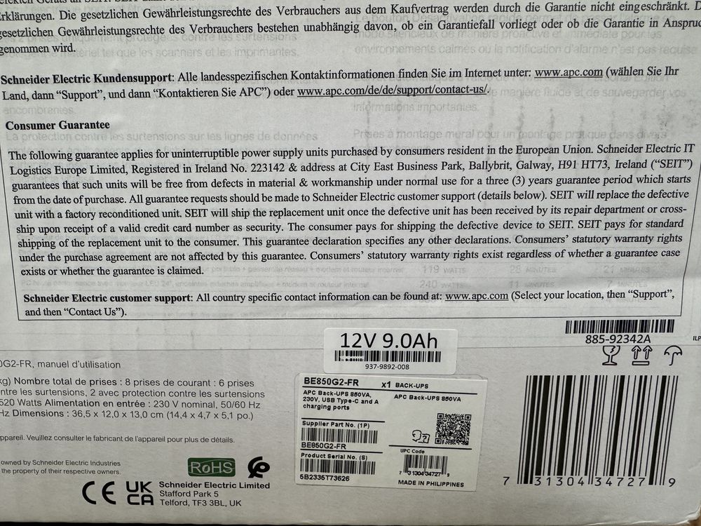 ДБЖ АРС Back-UPS 850VA, 230V (BE850G2-FR)
