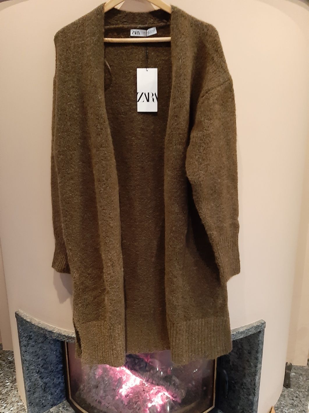 Sweter zara oversize damski glamour płaszcz dzianina płaszczyk tkmaxx