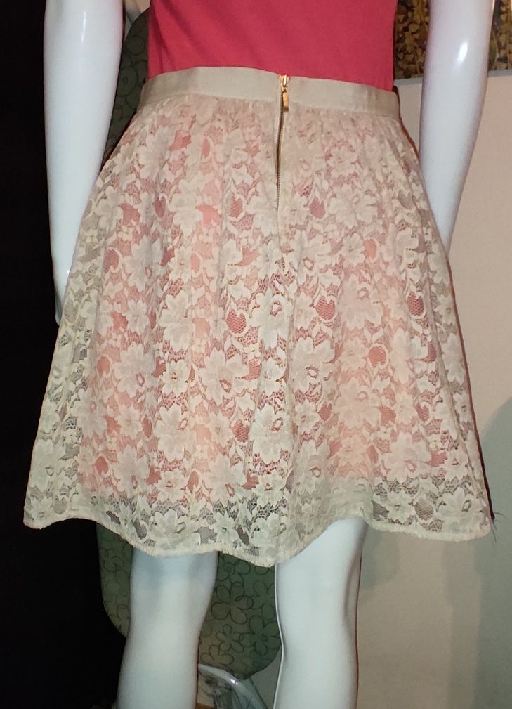 Promod r.36 S koronkowa spódnica warstwowa beż koral retro nowa lace