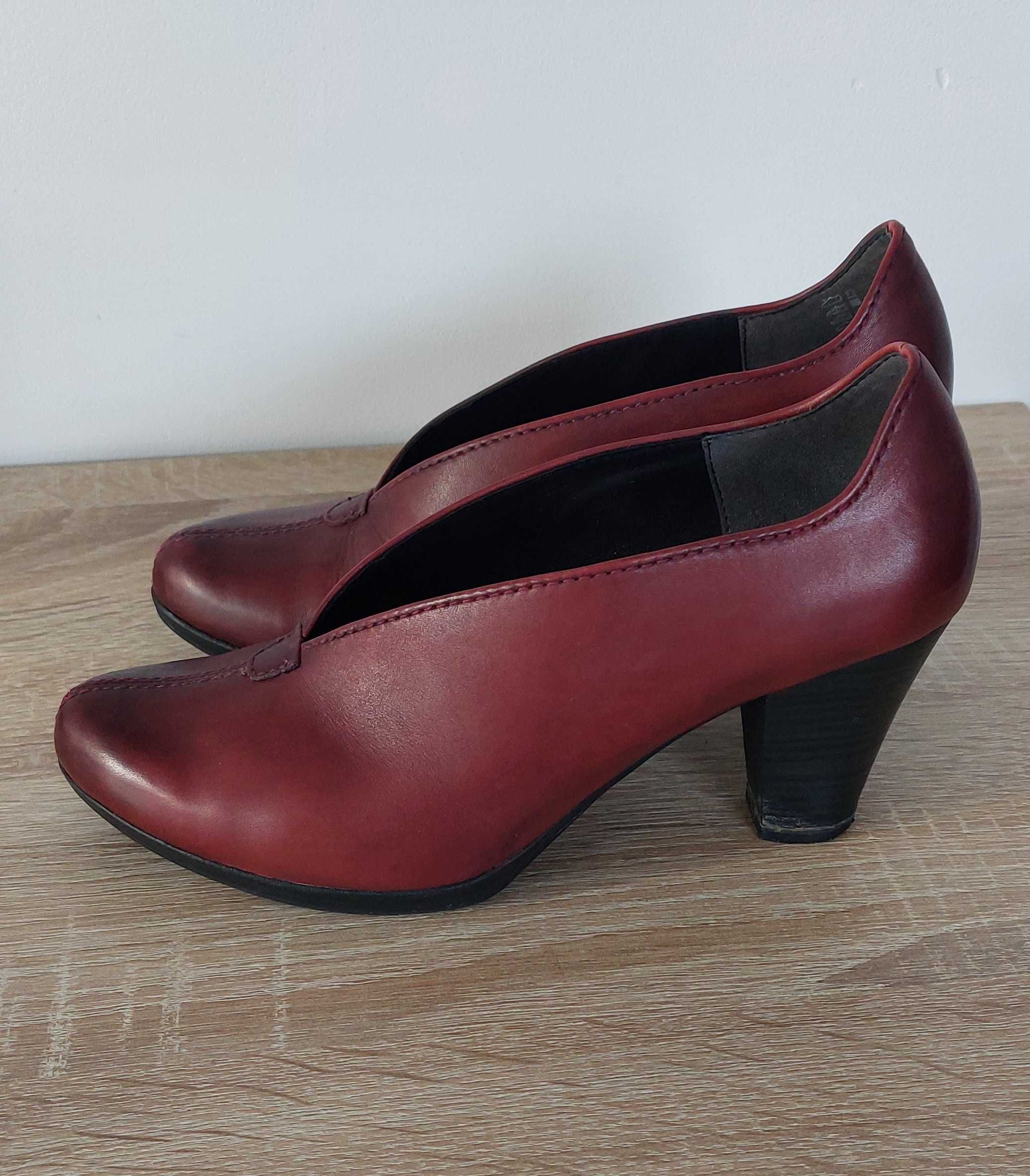 buty skórzane Marco Tozzi bordowe rozm.38