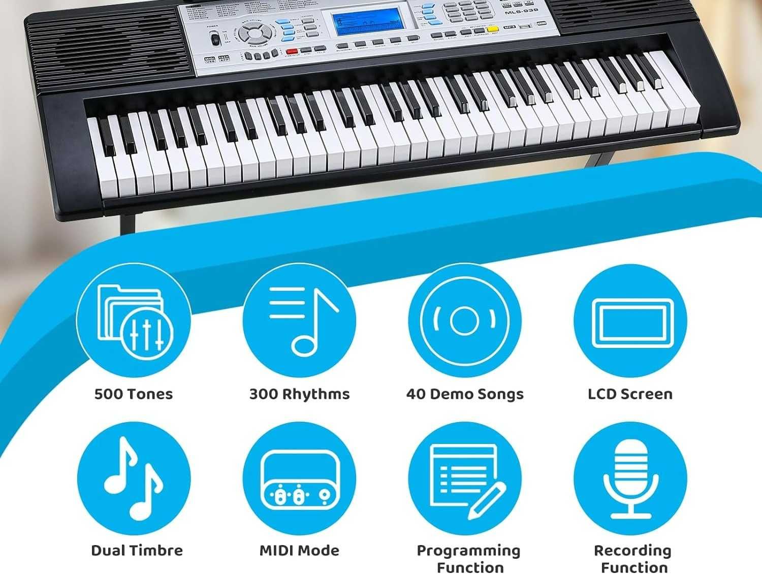 H1 -25% keyboard ze stojakiem MLS-939 61 klawiszy LCD + statyw stołek