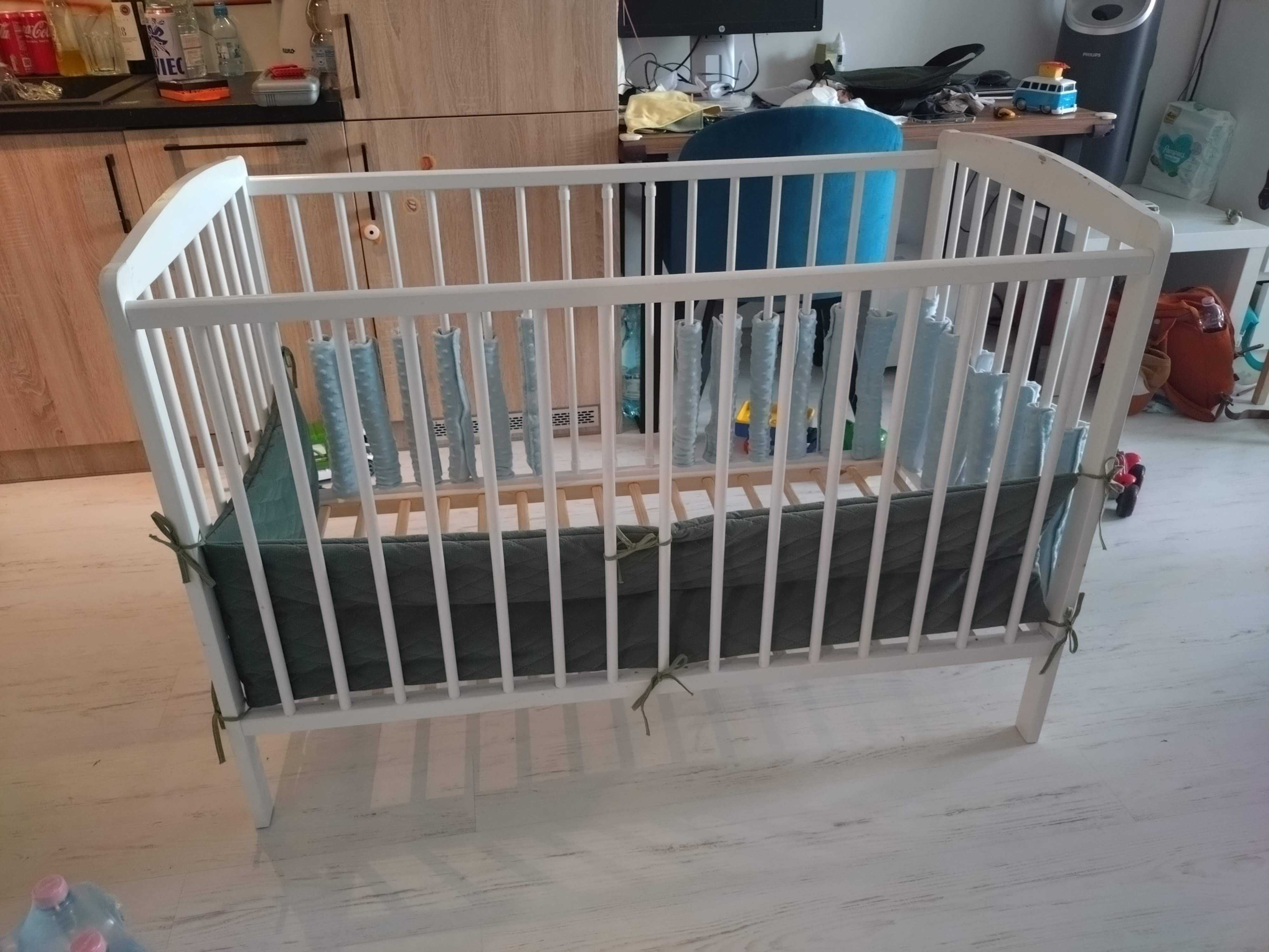 Łóżeczko dostawne 2w1 Andrzej 120x60(67) + MATERAC ikea + Ochraniacze