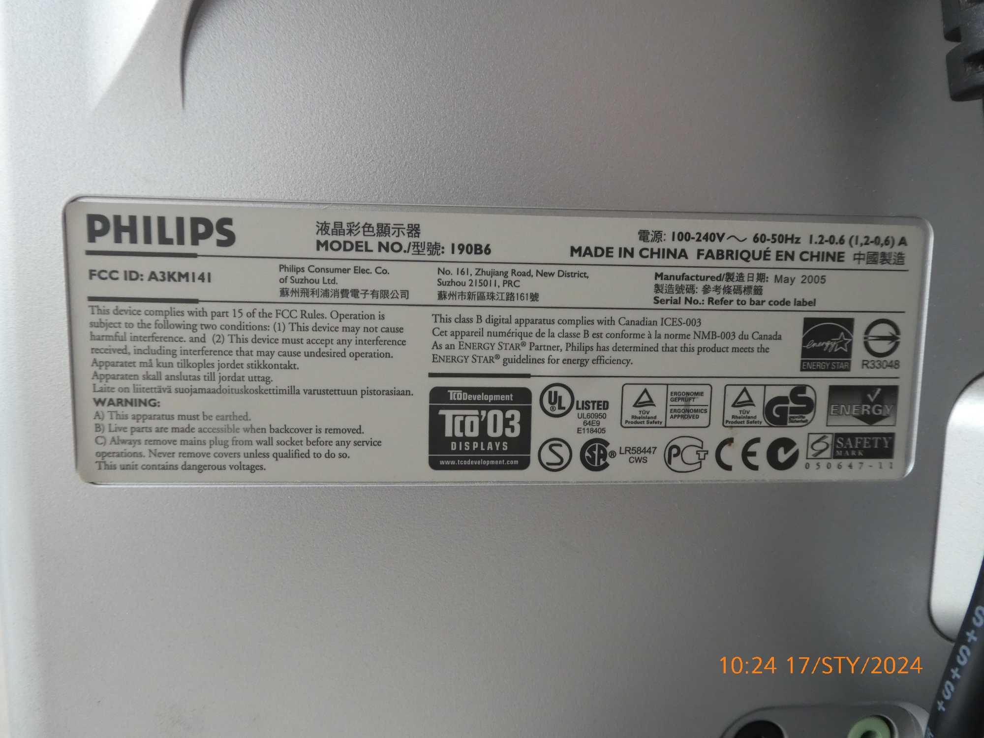 MONITOR "19" Philips LCD 190B6CS Srebrny. POLECAM !!!