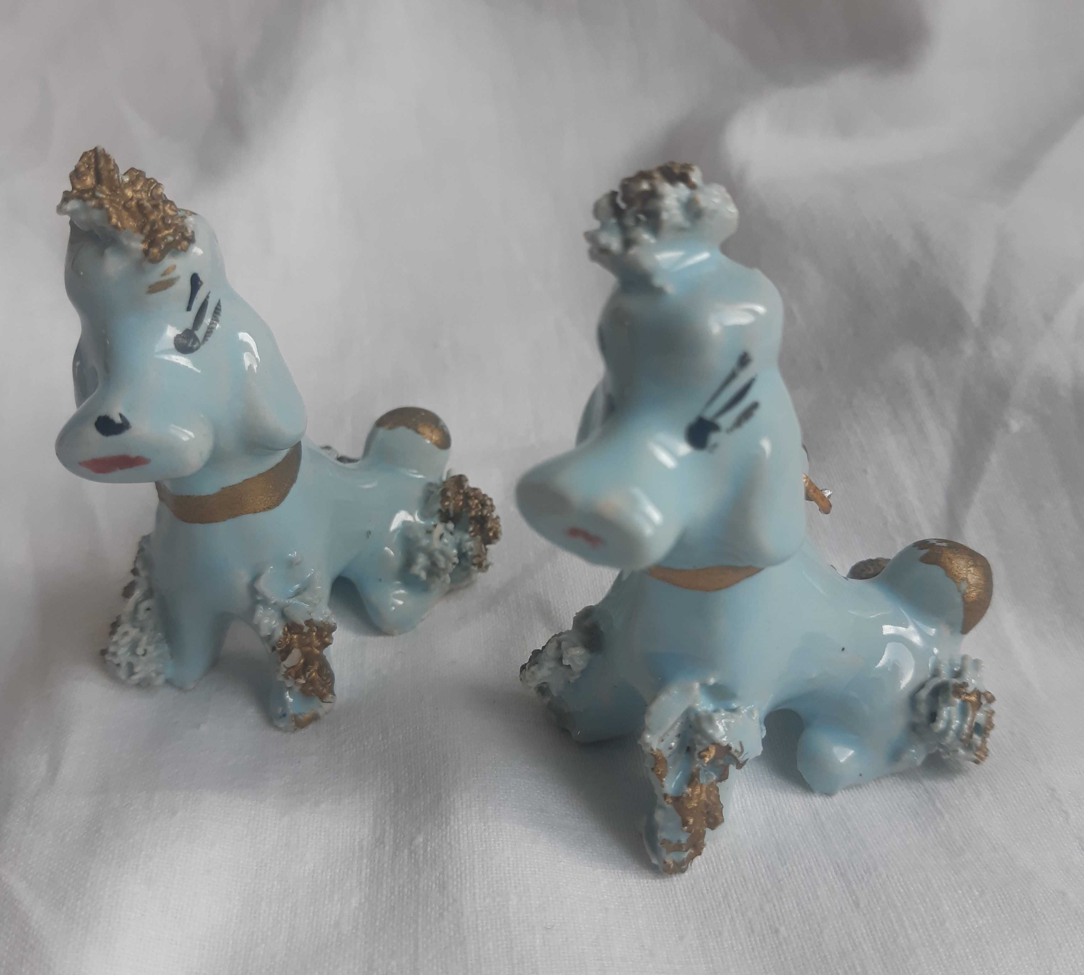 Conjunto de 2 Pequenos Caniches em Faiança