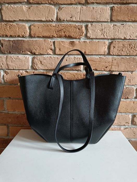 Torebka włoska skóra naturalna na ramię i do ręki czarna