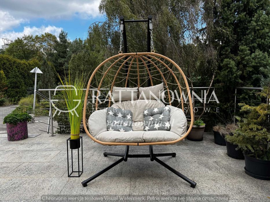 OUTLET! Dwuosobowy Kokon Wiszący Ogrodowy Podwójny Sznurkowy 2 kolory