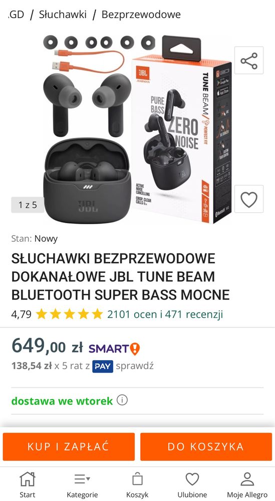 Sluchawki JBL Tune Beam Zero Noise