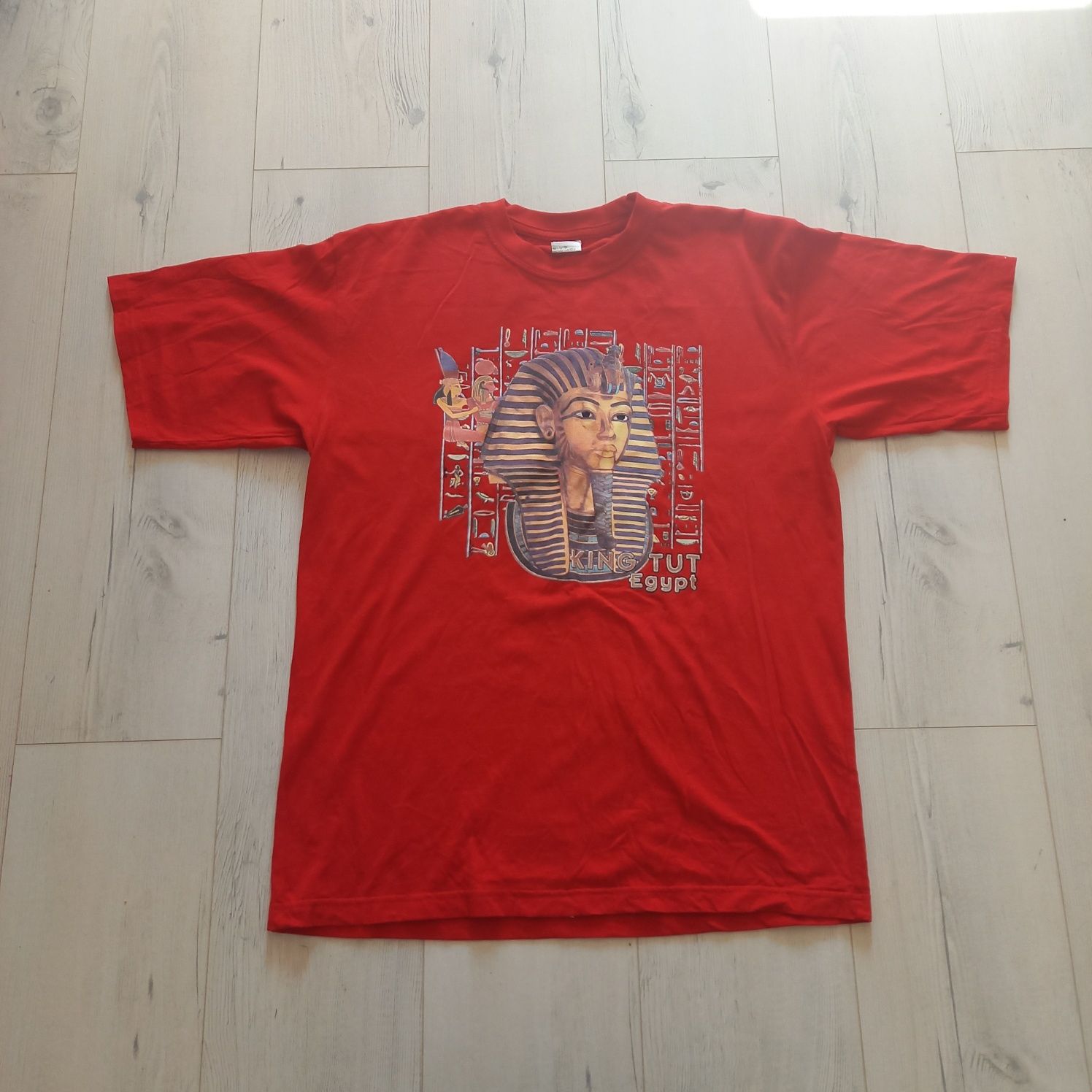 T-shirt czerwony z nadrukiem faraon Tutanchamon koszulka XL egipska