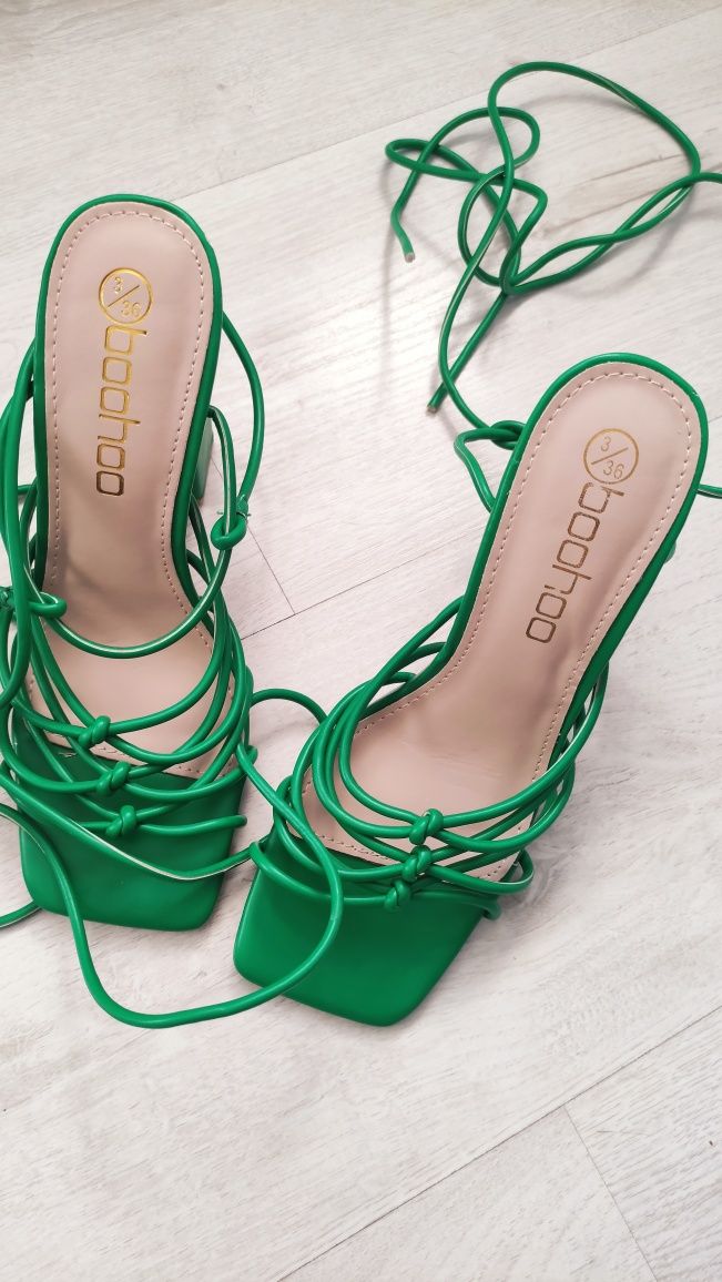 Buty zielone wysokie na obcasie 36 eleganckie na studniówkę na sylwest