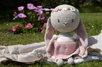 Duży bawełniany króliczek maskotka, przytulanka na szydełku, handmade
