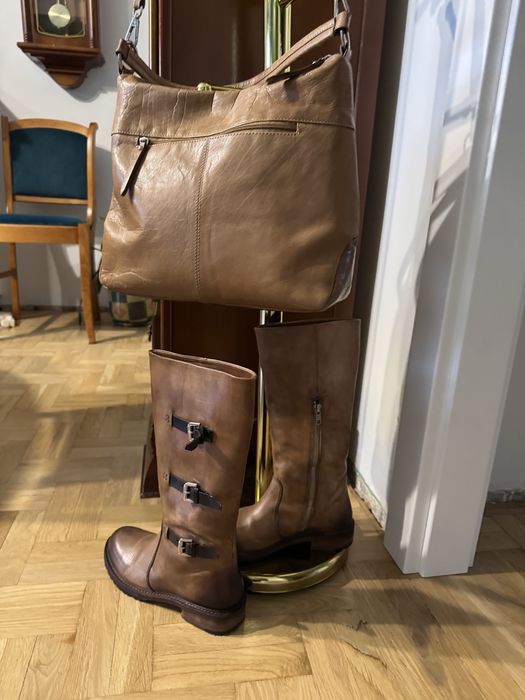 Komplet ze skory naturalnej kozaki damskie 37 i torba