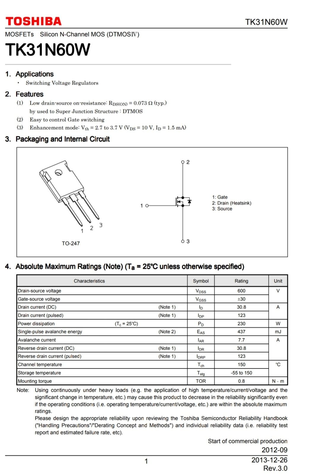 TK31N60W-Toshiba N-Channel MOSFET(1 шт)