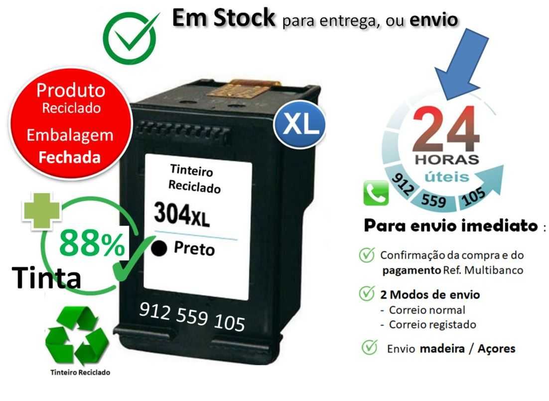 Tinteiro HP 304 XL Alta capacidade reciclado Preto | + 88% tinta