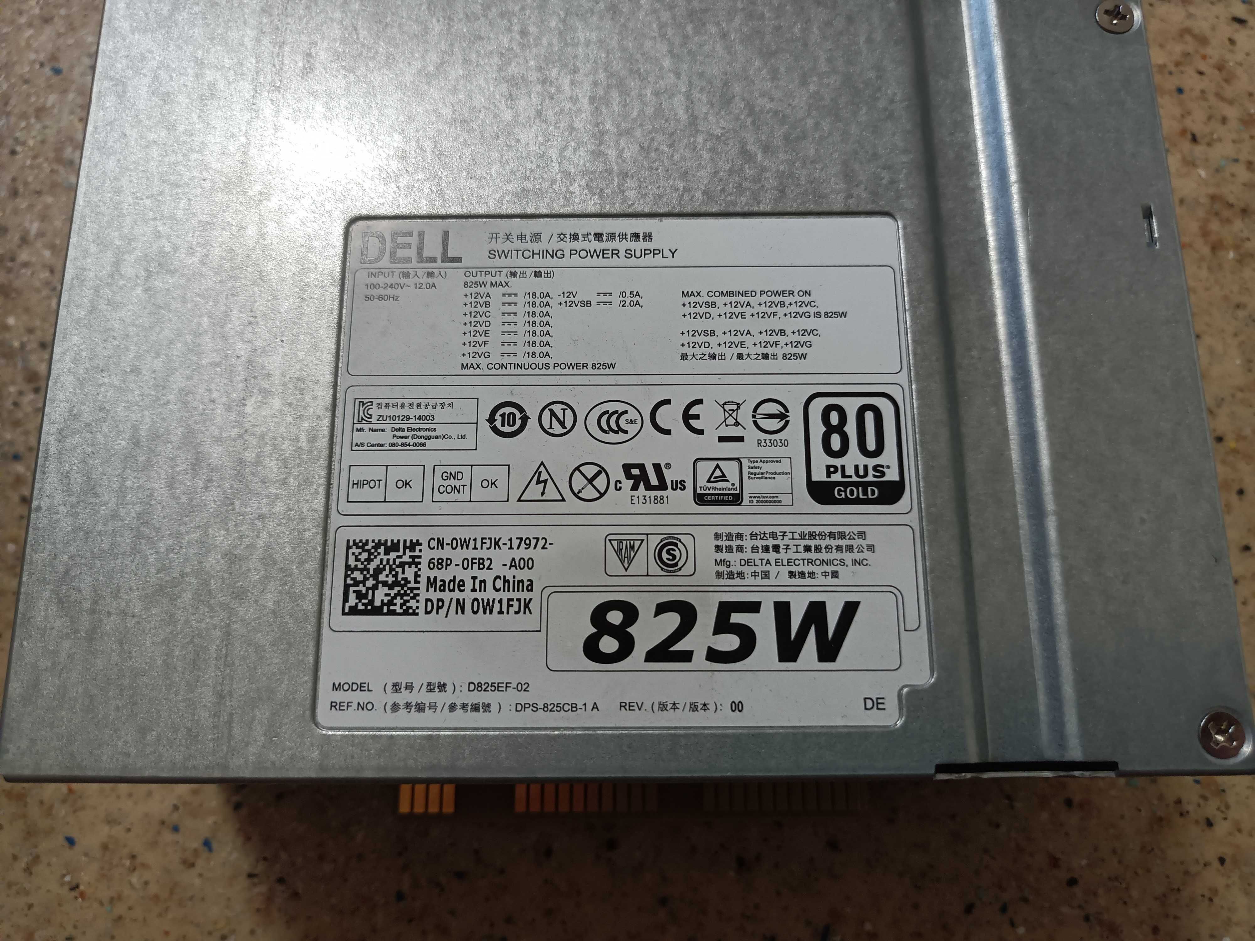 Блок питания Dell W1FJK 0W1FJK 825W для Precision T5810, T7810,