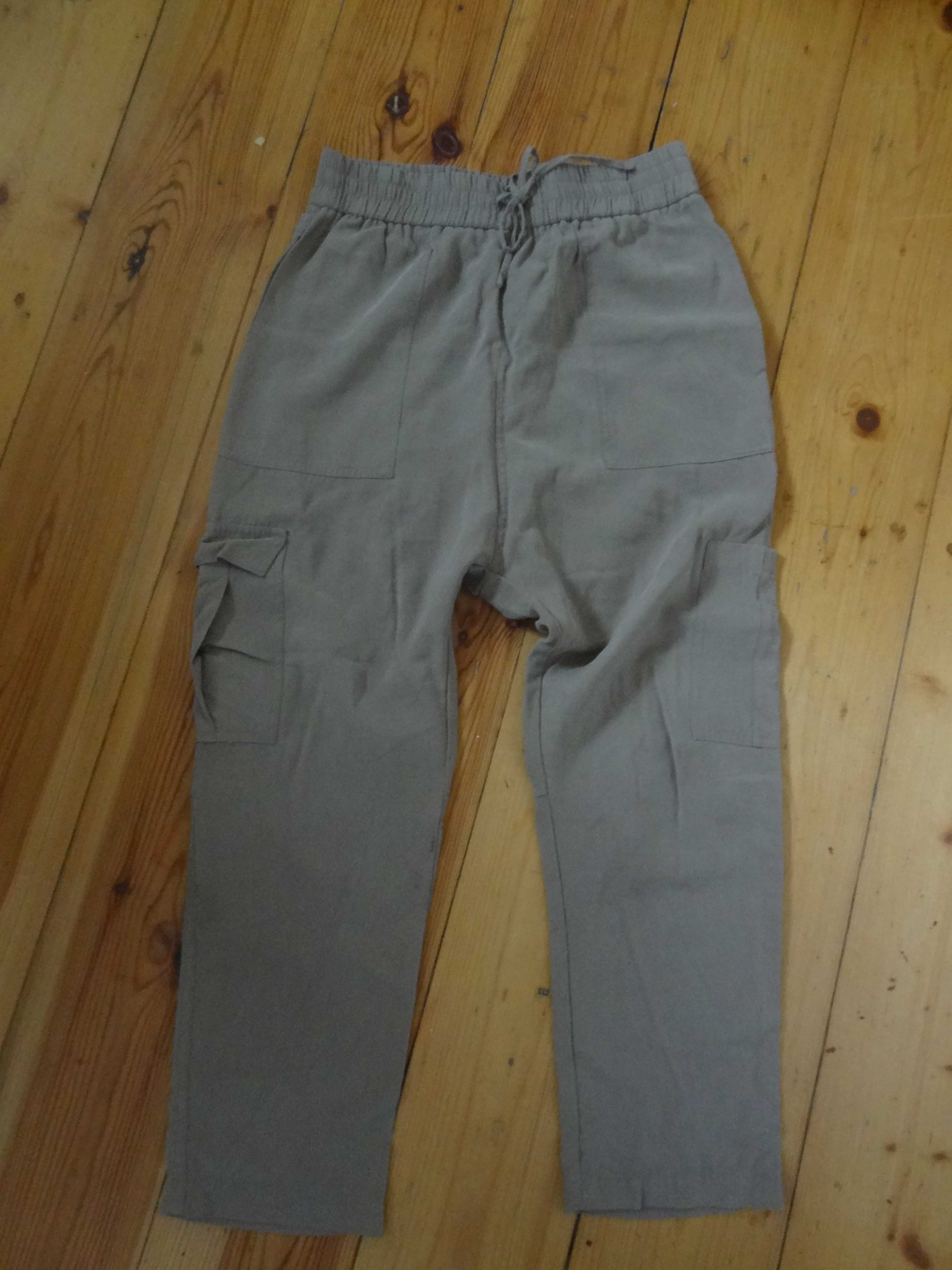 Spodnie na gumce, z kieszeniami po bokach, khaki, Zara, rozm. M