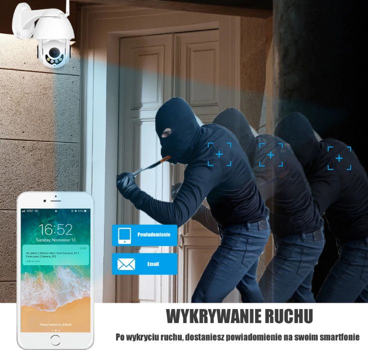 Obrotowa zewnętrzna smart kamera, monitoring
