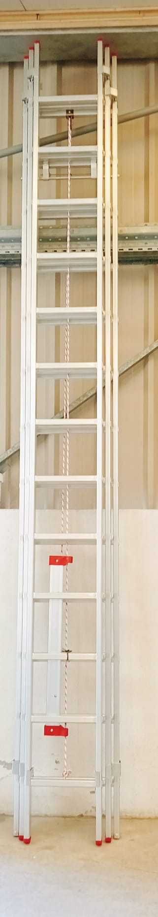 Escada Tripla Alumínio 4m+4m+4m c/ Corda | Degraus Quadrados | Fábrica