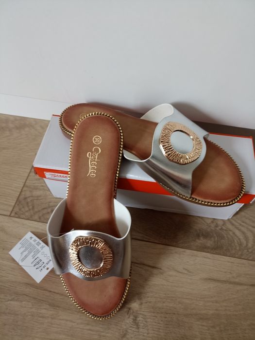 Eleganckie klapki damskie ozdobne nowe
