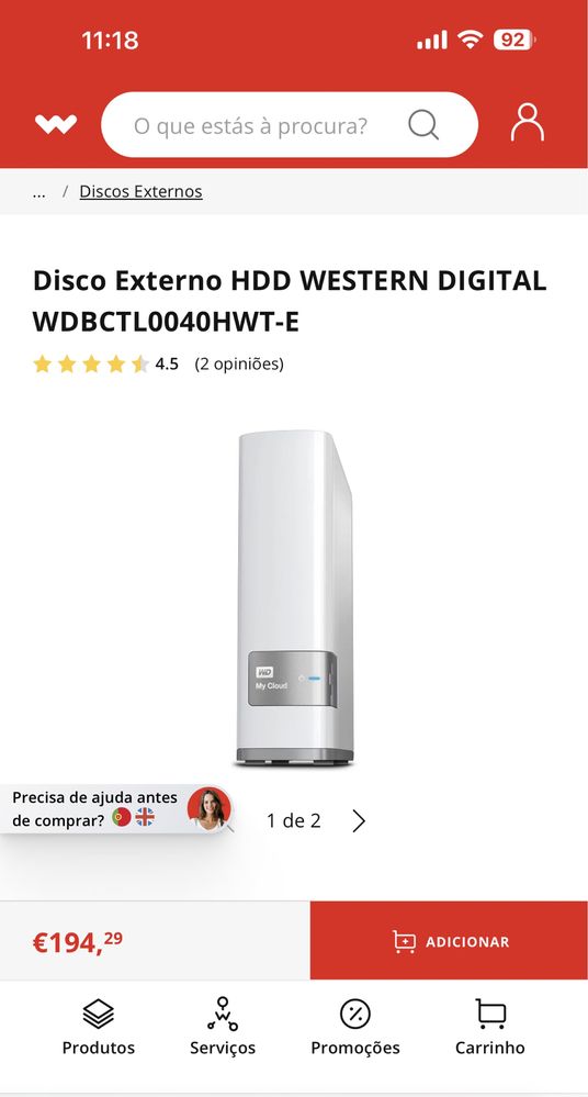 Disco Externo HDD WESTERN DIGITAL My Cloud