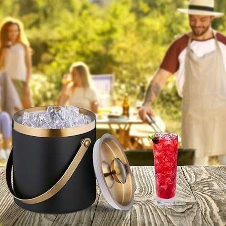 Relaxdays Pojemnik na kostki lodu, stal nierdzewna 1,5l zielony/złoty