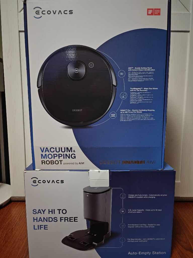 Zestaw, robot sprzątający Ecovans Deebot Ozmo T8 AIVI + stacja dokując
