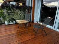 Krzesła ogrodowe rozkładane metal i drewno + stolik