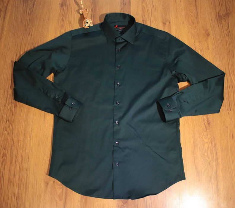 Koszula Dressmann r. L 42/42 męska zielona dł rękaw elegancka