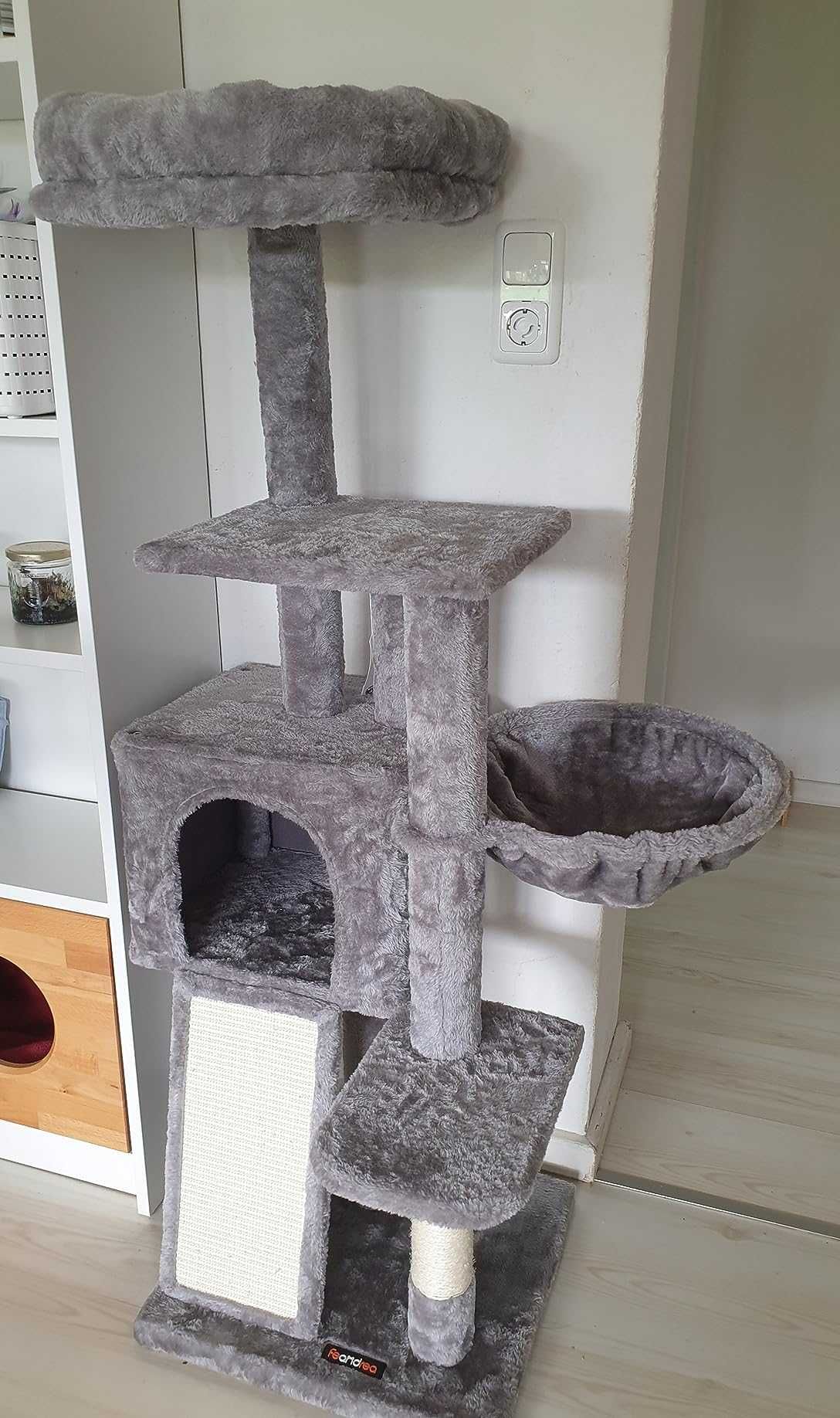 Drzewko domek drapak dla kota szary wieża legowisko 135 cm