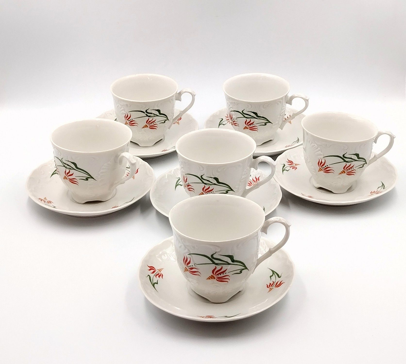 Komplet filiżanki Ćmielów Rococo polska porcelana antyk 60te PRL retro