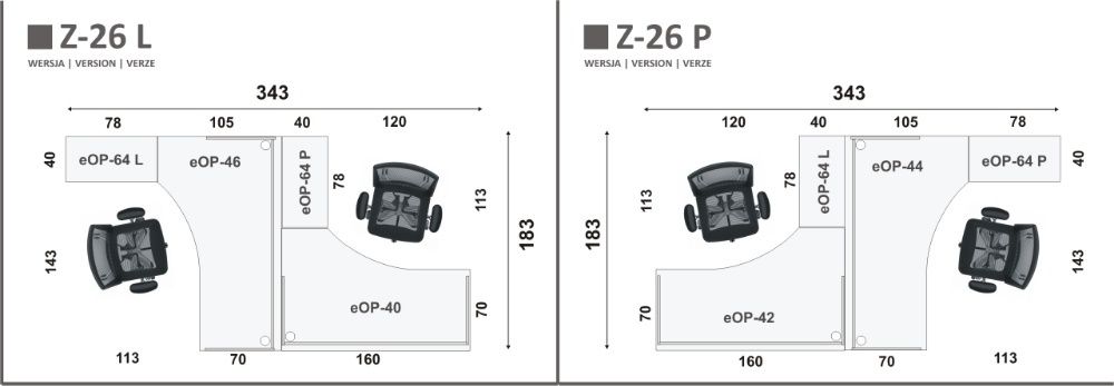Komplet mebli do biura, 2 biurka z szafkami
