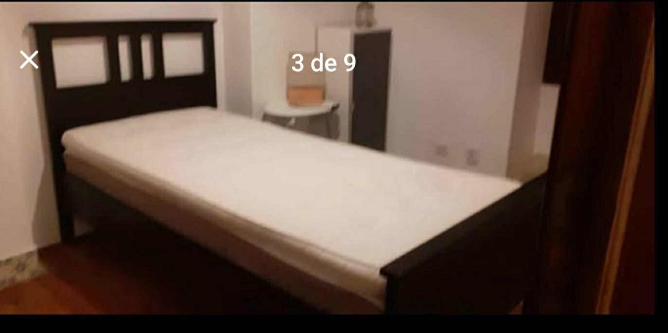 Cama solteiro wengué + colchão + oferta sobre-colchão (IKEA)